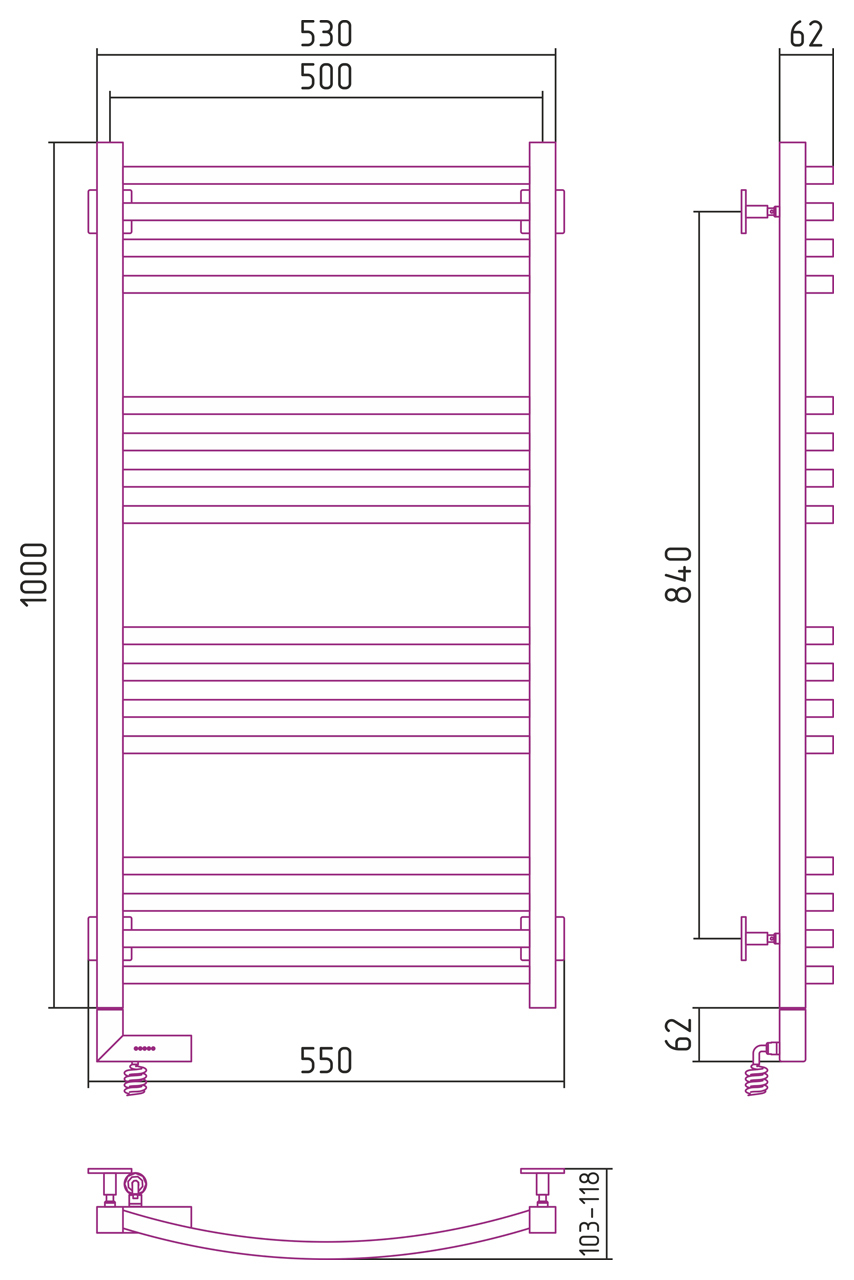 Полотенцесушитель электрический Сунержа Аркус 2.0 1000x500
